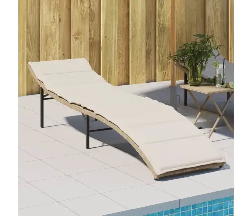 Saulės Gultas Su Čiužinuku, Smėlio, 55X199X50cm Poliratanas