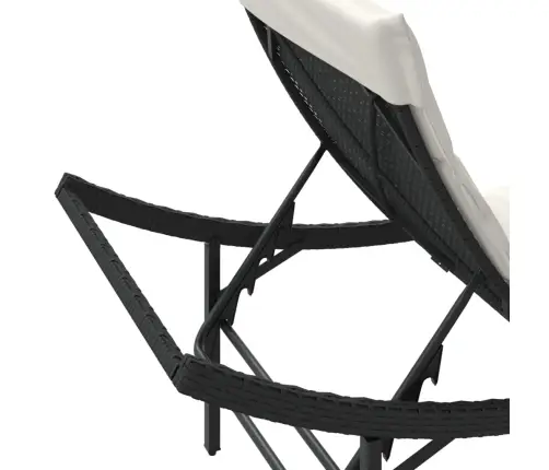 Sauļošanās Zviļņi, 2 Gab., Ar Galdiņu, Melna Pe Rotangpalma Vidaxl