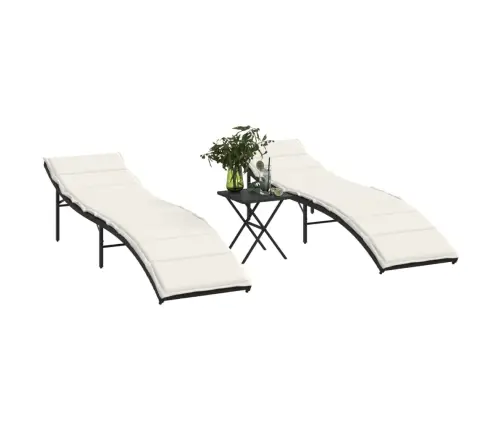 Sauļošanās Zviļņi, 2 Gab., Ar Galdiņu, Melna Pe Rotangpalma Vidaxl