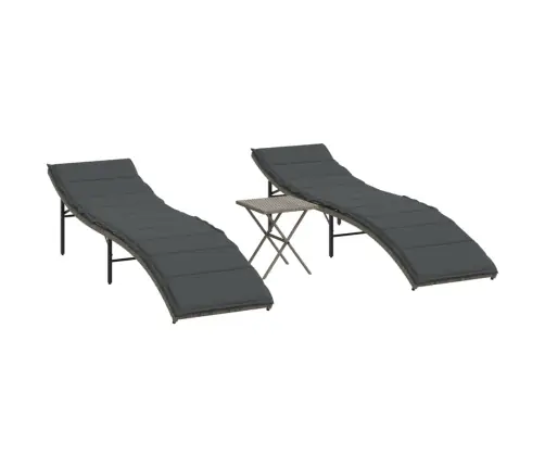 Sauļošanās Zviļņi, 2 Gab., Ar Galdu, Pelēka Pe Rotangpalma Vidaxl