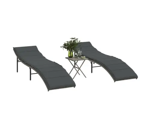 Sauļošanās Zviļņi, 2 Gab., Ar Galdu, Pelēka Pe Rotangpalma Vidaxl