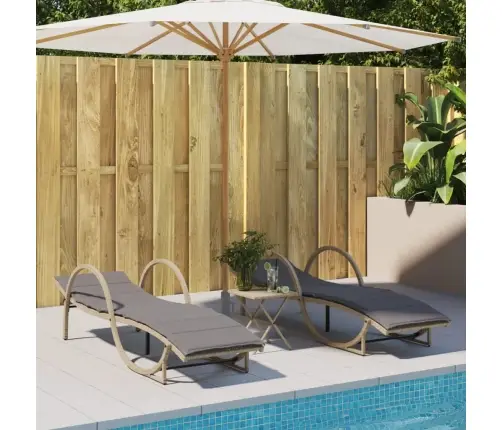 Sauļošanās Zviļņi, 2 Gab., Ar Galdiņu, Bēša Pe Rotangpalma Vidaxl