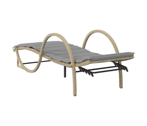 Sauļošanās Zviļņi, 2 Gab., Ar Galdiņu, Bēša Pe Rotangpalma Vidaxl