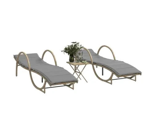 Sauļošanās Zviļņi, 2 Gab., Ar Galdiņu, Bēša Pe Rotangpalma Vidaxl