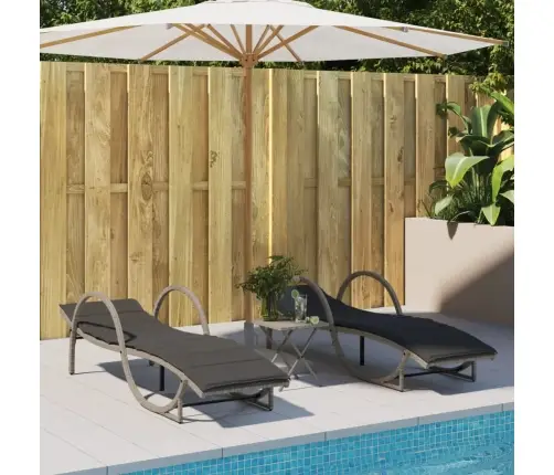 Sauļošanās Zviļņi, 2Gab., Ar Galdu, Gaiši Pelēka Pe Rotangpalma Vidaxl