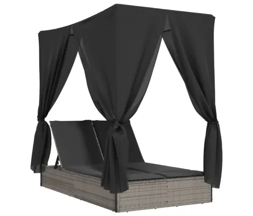 Divvietīgs Sauļošanās Krēsls Ar Jumtu Un Aizkariem, Pelēka Pe Vidaxl