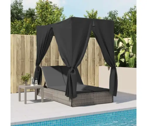 Divvietīgs Sauļošanās Krēsls Ar Jumtu Un Aizkariem, Pelēka Pe Vidaxl