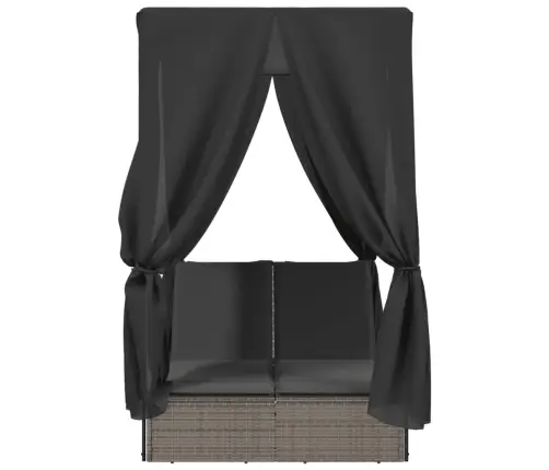 Divvietīgs Sauļošanās Krēsls Ar Jumtu Un Aizkariem, Pelēka Pe Vidaxl