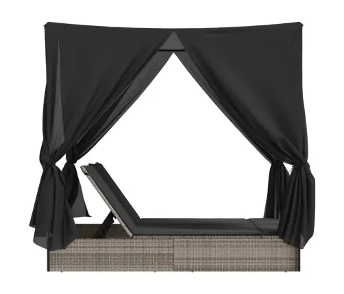 Divvietīgs Sauļošanās Krēsls Ar Jumtu Un Aizkariem, Pelēka Pe Vidaxl