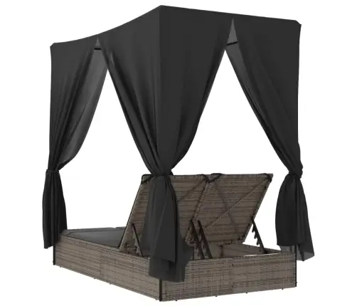 Divvietīgs Sauļošanās Krēsls Ar Jumtu Un Aizkariem, Pelēka Pe Vidaxl