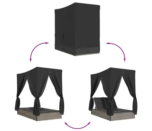 Divvietīgs Sauļošanās Krēsls Ar Jumtu Un Aizkariem, Pelēka Pe Vidaxl