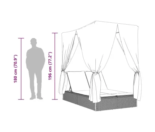 Divvietīgs Sauļošanās Krēsls Ar Jumtu Un Aizkariem, Pelēka Pe Vidaxl