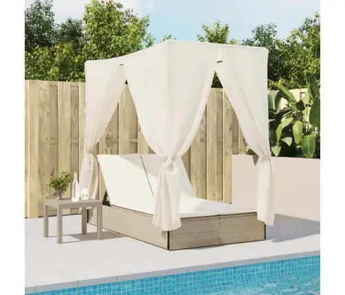 Dvivietis Saulės Gultas Su Stogeliu Ir Užuolaidomis, Smėlio