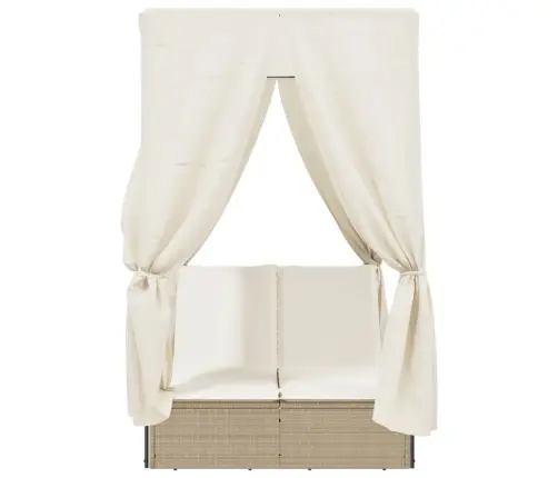 Dvivietis Saulės Gultas Su Stogeliu Ir Užuolaidomis, Smėlio