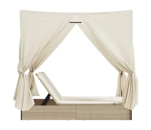 Dvivietis Saulės Gultas Su Stogeliu Ir Užuolaidomis, Smėlio