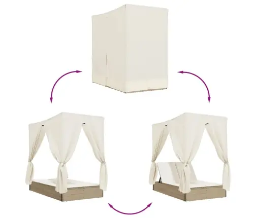 Dvivietis Saulės Gultas Su Stogeliu Ir Užuolaidomis, Smėlio