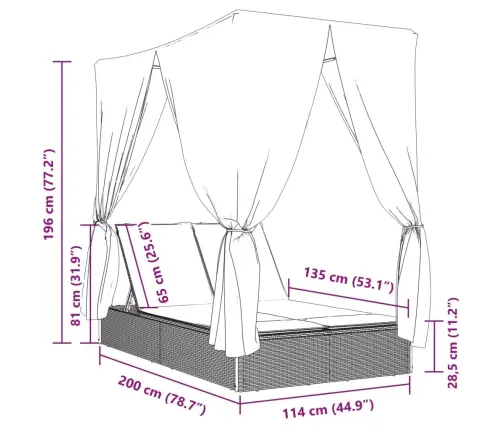 Dvivietis Saulės Gultas Su Stogeliu Ir Užuolaidomis, Smėlio