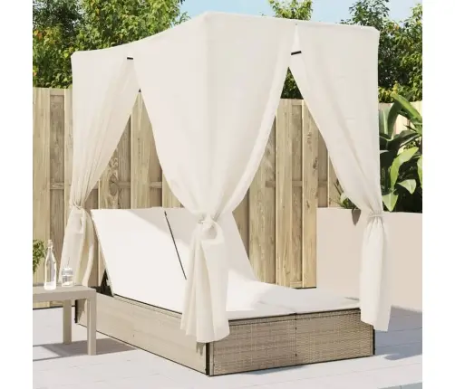 Dvivietis Saulės Gultas Su Stogeliu Ir Užuolaidomis, Smėlio