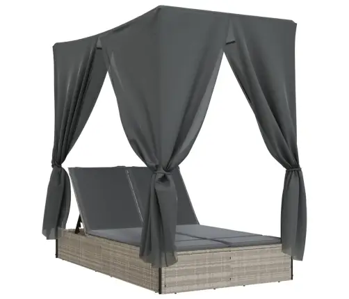 Divvietīgs Sauļošanās Krēsls Ar Jumtu Un Aizkariem, Pe Vidaxl