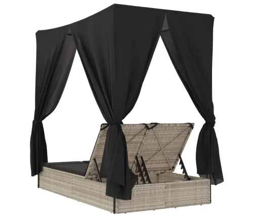 Divvietīgs Sauļošanās Krēsls Ar Jumtu Un Aizkariem, Pe Vidaxl