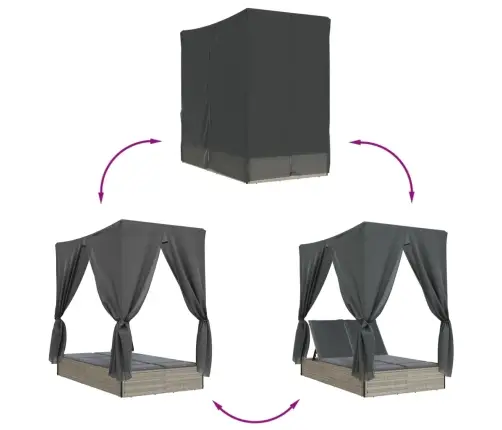 Divvietīgs Sauļošanās Krēsls Ar Jumtu Un Aizkariem, Pe Vidaxl