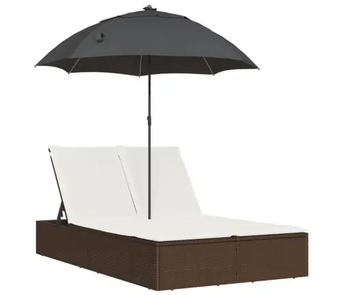 Divvietīgs Sauļošanās Krēsls Ar Matračiem, Brūna Pe Rotangpalma Vidaxl