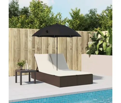 Divvietīgs Sauļošanās Krēsls Ar Matračiem, Brūna Pe Rotangpalma Vidaxl