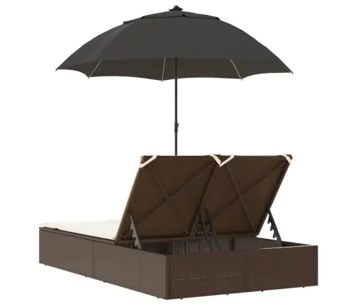 Divvietīgs Sauļošanās Krēsls Ar Matračiem, Brūna Pe Rotangpalma Vidaxl