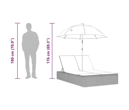 Divvietīgs Sauļošanās Krēsls Ar Matračiem, Brūna Pe Rotangpalma Vidaxl