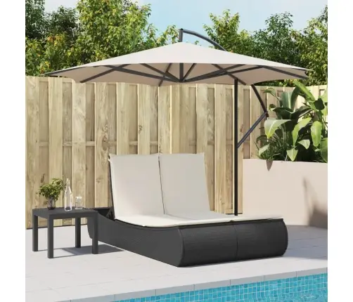 Dvivietis Saulės Gultas Su Čiužinukais, Juodas, Poliratanas