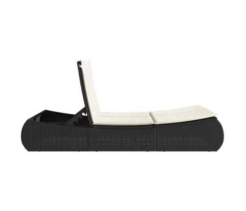 Dvivietis Saulės Gultas Su Čiužinukais, Juodas, Poliratanas