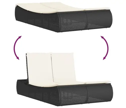 Dvivietis Saulės Gultas Su Čiužinukais, Juodas, Poliratanas