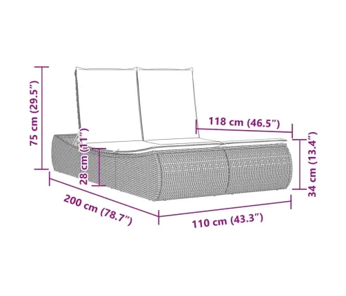 Dvivietis Saulės Gultas Su Čiužinukais, Juodas, Poliratanas