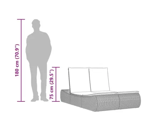 Dvivietis Saulės Gultas Su Čiužinukais, Juodas, Poliratanas