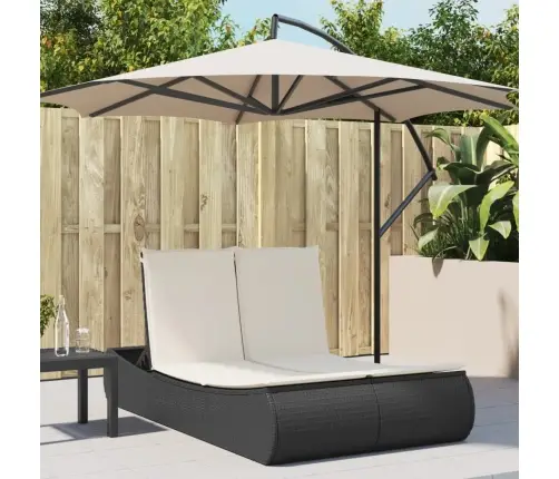 Dvivietis Saulės Gultas Su Čiužinukais, Juodas, Poliratanas