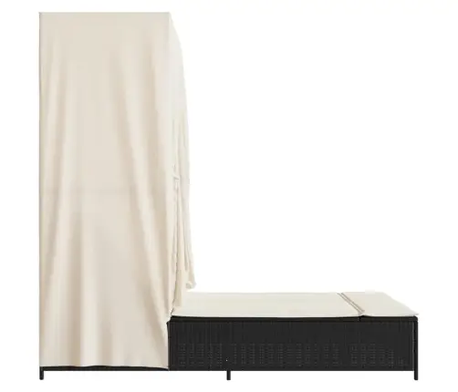 Kahekohaline Päevitustool Katuse Ja Kardinatega, Must, Rotang