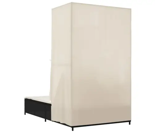 Kahekohaline Päevitustool Katuse Ja Kardinatega, Must, Rotang