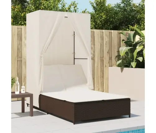 Dvivietis Saulės Gultas Su Stogeliu Ir Užuolaidomis, Rudas