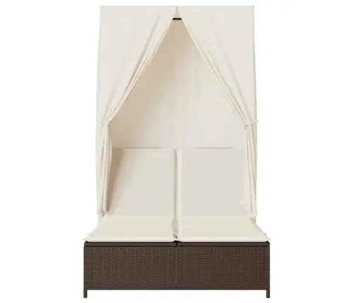 Dvivietis Saulės Gultas Su Stogeliu Ir Užuolaidomis, Rudas