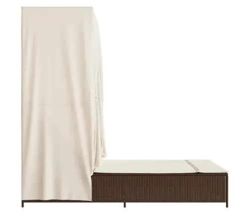 Dvivietis Saulės Gultas Su Stogeliu Ir Užuolaidomis, Rudas