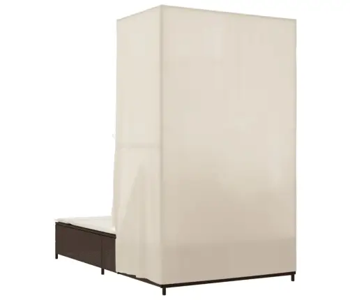 Dvivietis Saulės Gultas Su Stogeliu Ir Užuolaidomis, Rudas