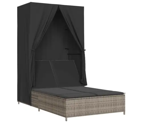 Divvietīgs Sauļošanās Krēsls Ar Jumtu Un Aizkariem, Pelēka Pe Vidaxl