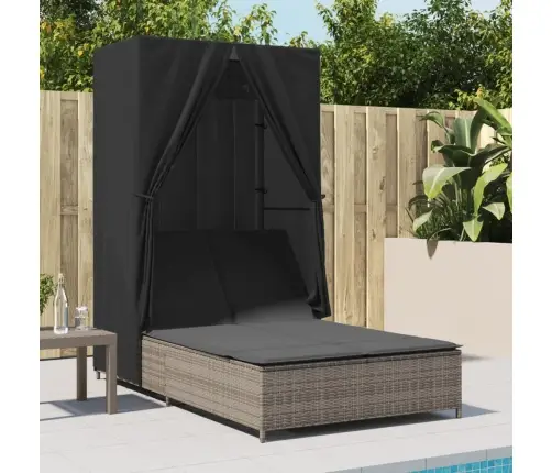 Divvietīgs Sauļošanās Krēsls Ar Jumtu Un Aizkariem, Pelēka Pe Vidaxl