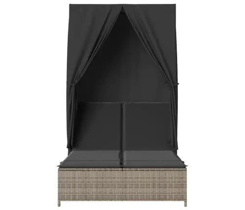 Divvietīgs Sauļošanās Krēsls Ar Jumtu Un Aizkariem, Pelēka Pe Vidaxl