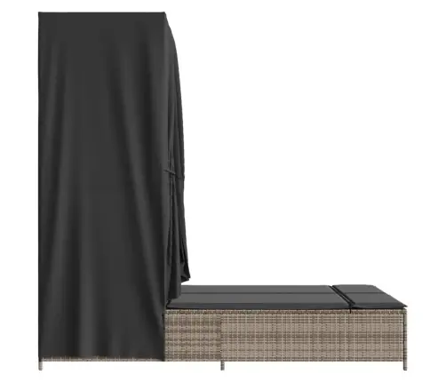 Divvietīgs Sauļošanās Krēsls Ar Jumtu Un Aizkariem, Pelēka Pe Vidaxl