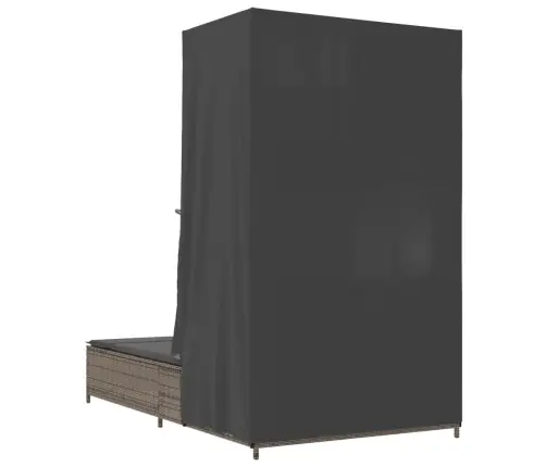 Divvietīgs Sauļošanās Krēsls Ar Jumtu Un Aizkariem, Pelēka Pe Vidaxl