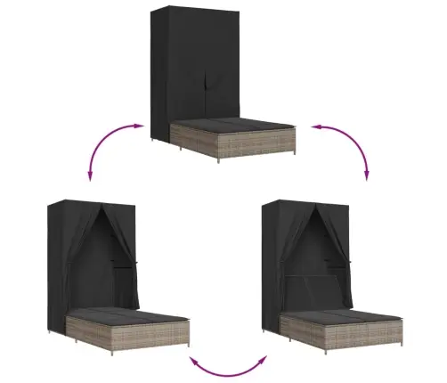 Divvietīgs Sauļošanās Krēsls Ar Jumtu Un Aizkariem, Pelēka Pe Vidaxl