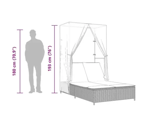 Divvietīgs Sauļošanās Krēsls Ar Jumtu Un Aizkariem, Pelēka Pe Vidaxl
