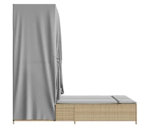 Divvietīgs Sauļošanās Krēsls Ar Jumtu Un Aizkariem, Bēša Pe Vidaxl