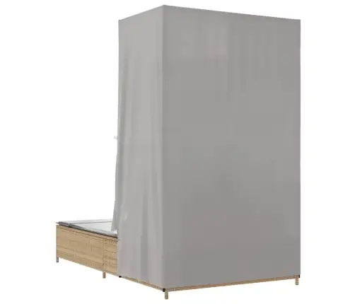 Divvietīgs Sauļošanās Krēsls Ar Jumtu Un Aizkariem, Bēša Pe Vidaxl